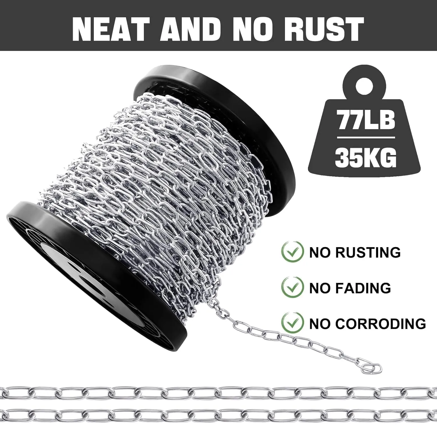 100 ft 1/12" Stainless Steel Hanging Chain Metal Chain Link Light Duty Chain Utility Chain Jack Chain for Home Outdoor Camping Hanging (2mm*30m)