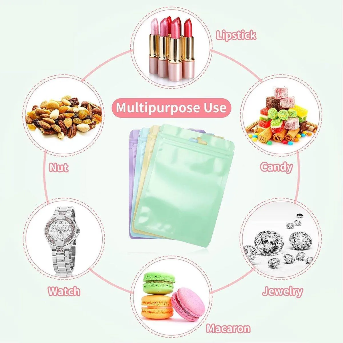 100pcs Macaron Colour Zip Lock Bags Transparent Seal Pouches