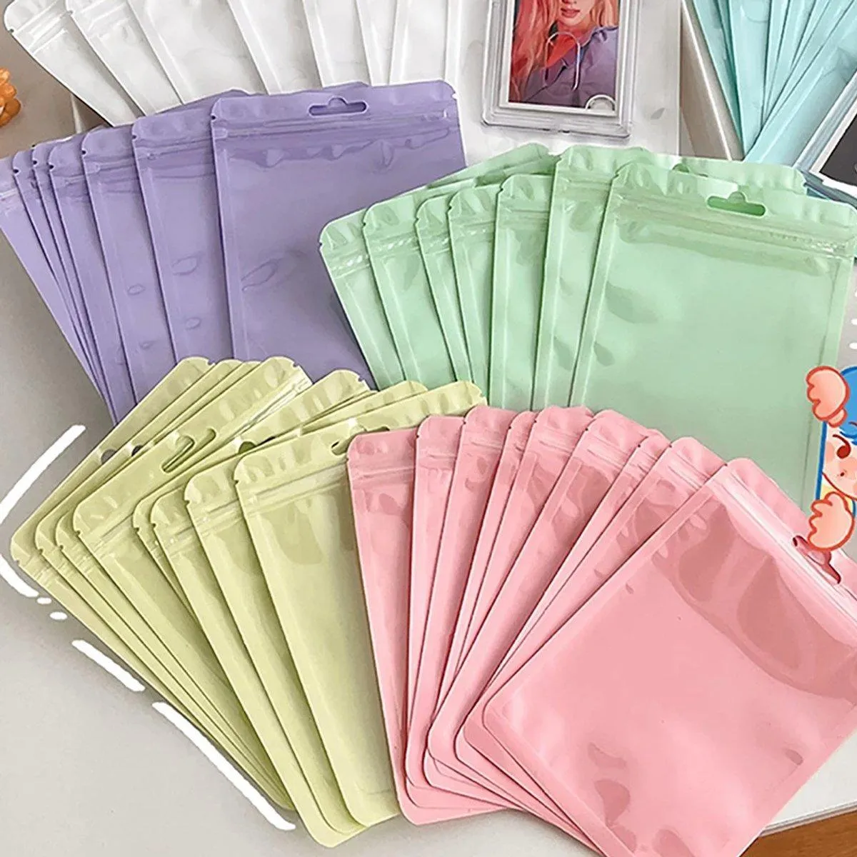 100pcs Macaron Colour Zip Lock Bags Transparent Seal Pouches