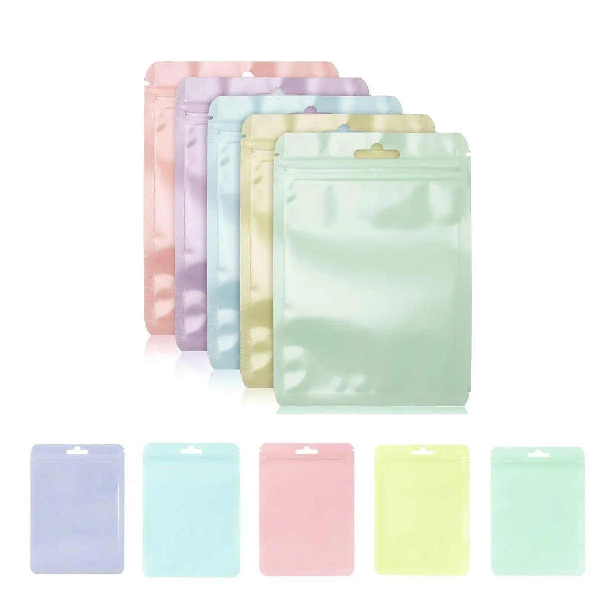 100pcs Macaron Colour Zip Lock Bags Transparent Seal Pouches