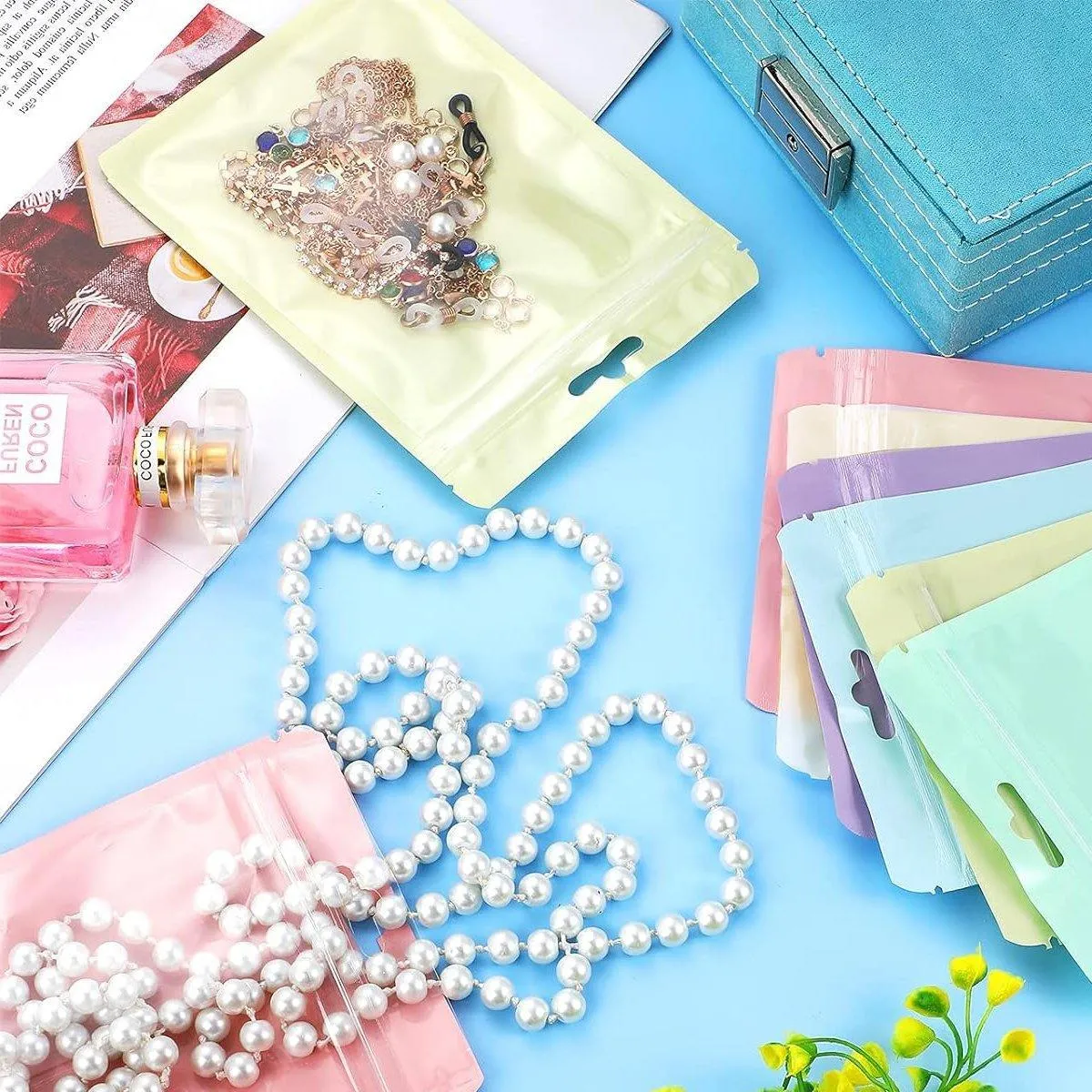 100pcs Macaron Colour Zip Lock Bags Transparent Seal Pouches