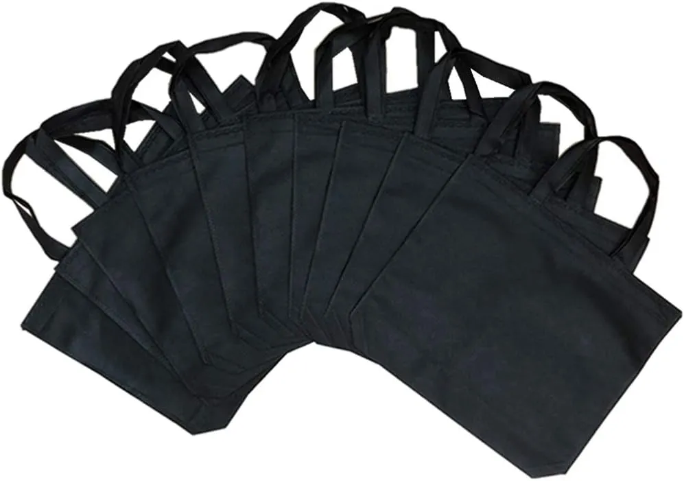 10PCS Reusable Tote Bags Travel To-Go Kicthen Dining Food Non-woven Fabric Shopping Grocery Bags with Handles (Black)