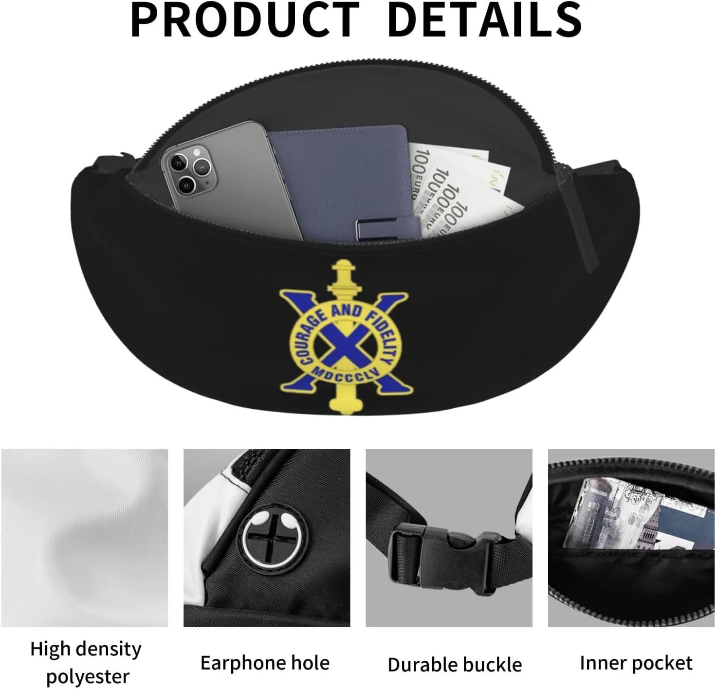 10th Infantry Regiment Unisex Leisure Waist Bag Outdoor Sports Running Waist Bag Business Travel Mobile Phone Bag