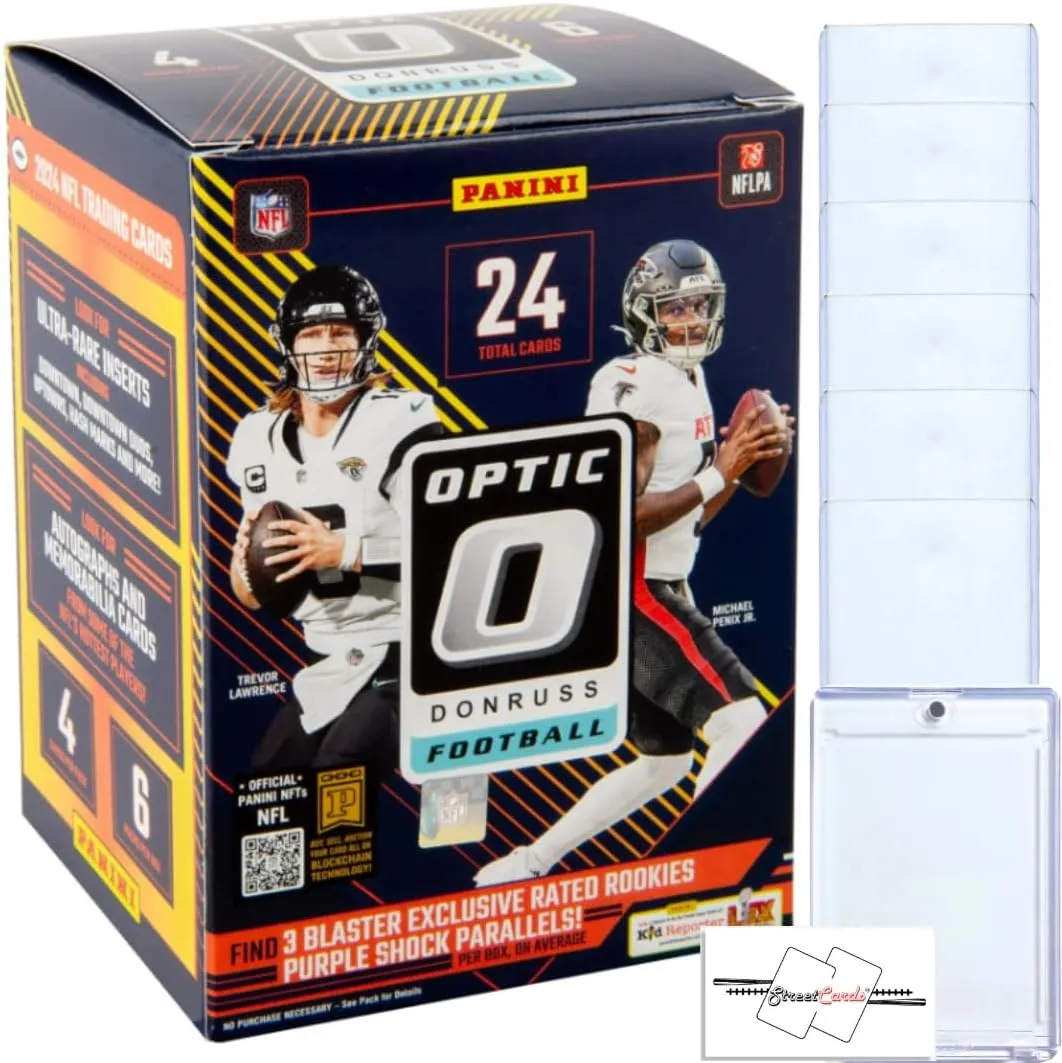 2024 Panini Donruss Optic Football Blaster Box with 24 Trading Cards   6 Toploaders   Magnetic Holder   StreetCards Magnet!