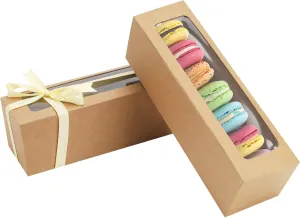 25 Pack Macaron Boxes for 5-7 Macarons Strawberry Boxes Macaron Container Packaging Boxes with Ribbon for Candy Sweet Gift Giving (Brown)