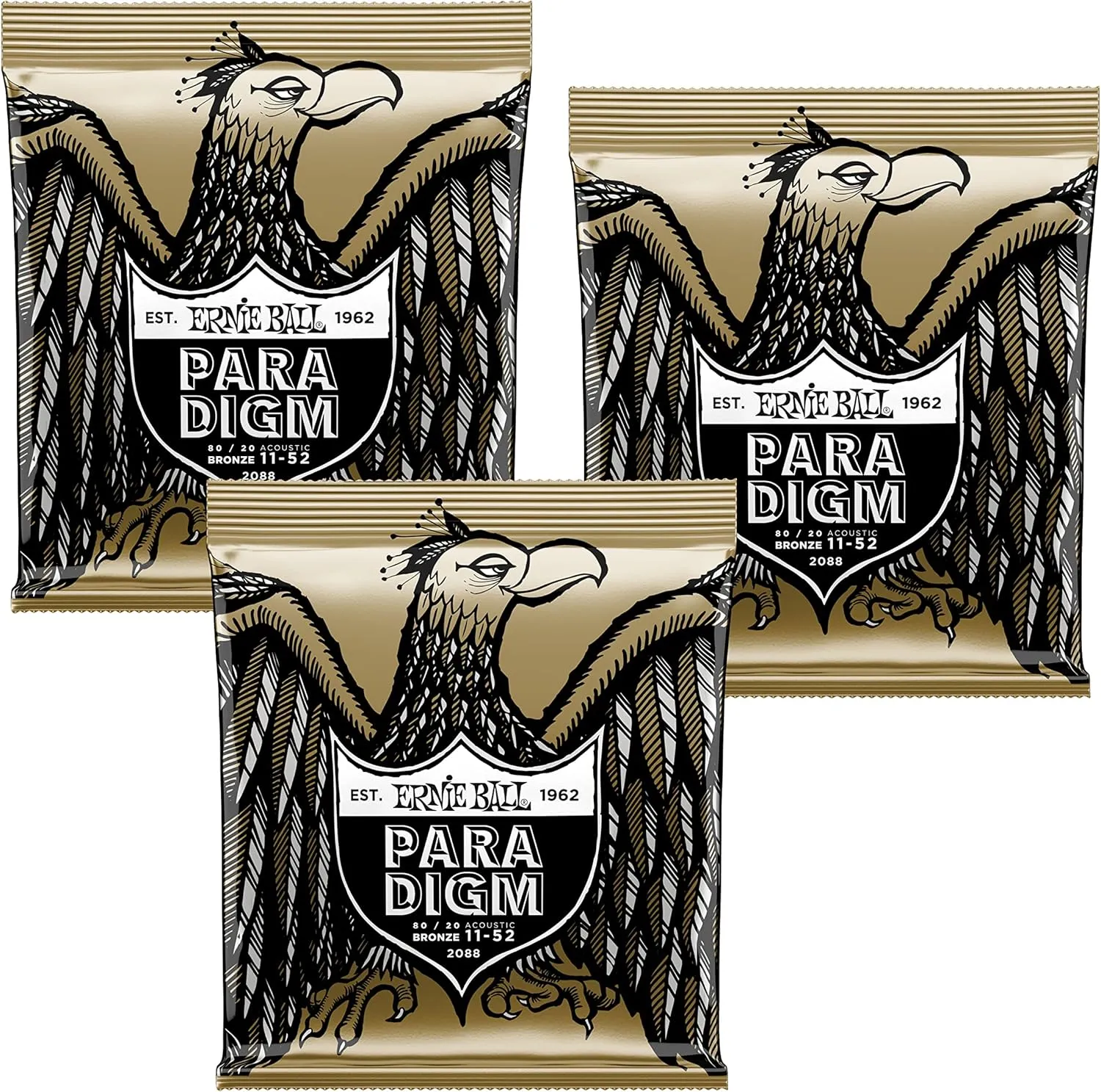 3 PACK Ernie Ball 2088 Paradigm 80/20 Bronze Acoustic Guitar Strings Light 11-52