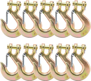 3/8 Safety Chain Hooks，Heavy Duty Forged G70 Clevis Slip Hook with Safety Latch for Tow Trailer Truck Transport (10 pack)