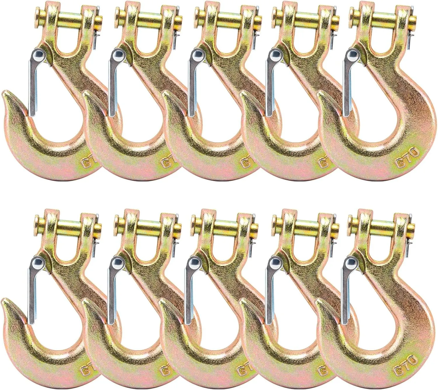 3/8 Safety Chain Hooks，Heavy Duty Forged G70 Clevis Slip Hook with Safety Latch for Tow Trailer Truck Transport (10 pack)
