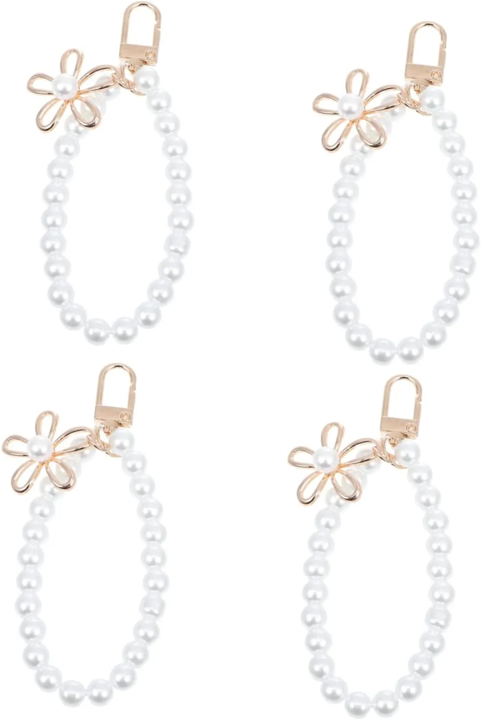 4pcs Phone Lanyard Wrist Lanyards Beaded Key Chains Pearl Design Decorative