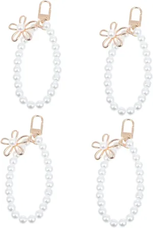 4pcs Phone Lanyard Wrist Lanyards Beaded Key Chains Pearl Design Decorative