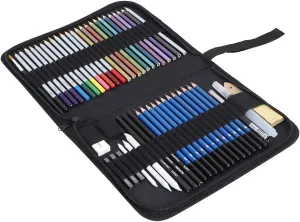 51PCS Professional Sketching Drawing Art Tool Kit, Pencils Set Round Rod Colored Pencil Art Painting Sketch Drawing Set with Nylon Bag