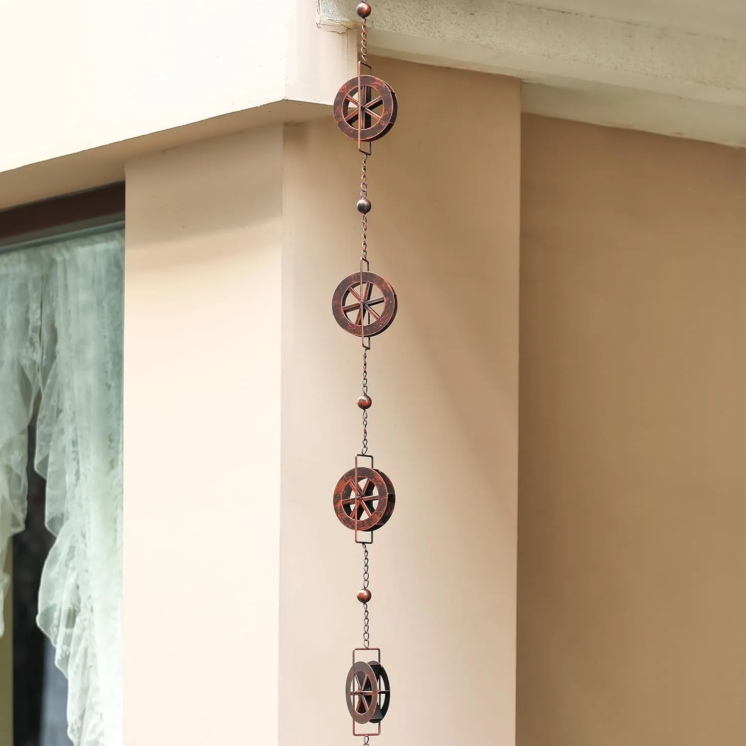 5.7 FT Water Wheel Rain Chains for Outside Bronze Rain Chain for Gutters Garden Decorative Rain Catche Chain Downspout