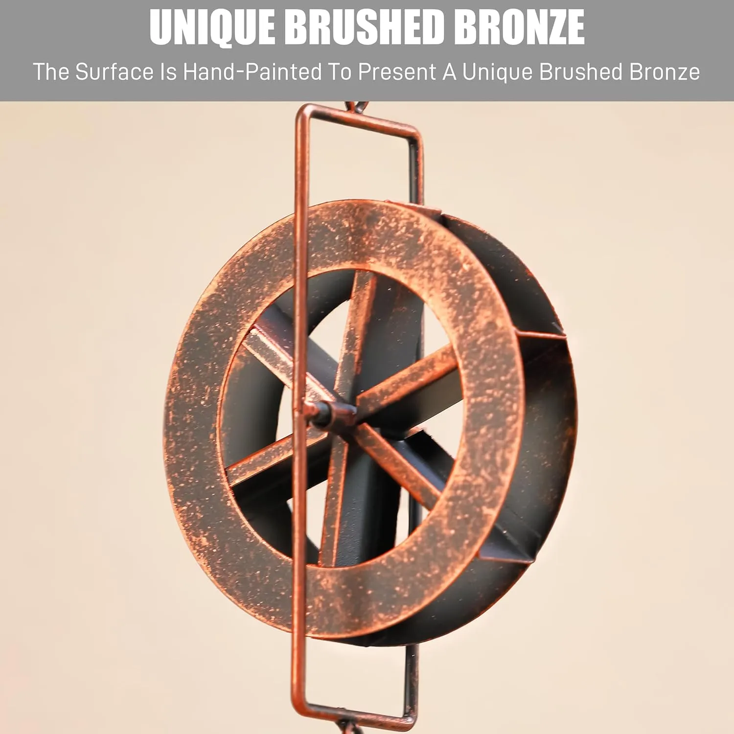 5.7 FT Water Wheel Rain Chains for Outside Bronze Rain Chain for Gutters Garden Decorative Rain Catche Chain Downspout