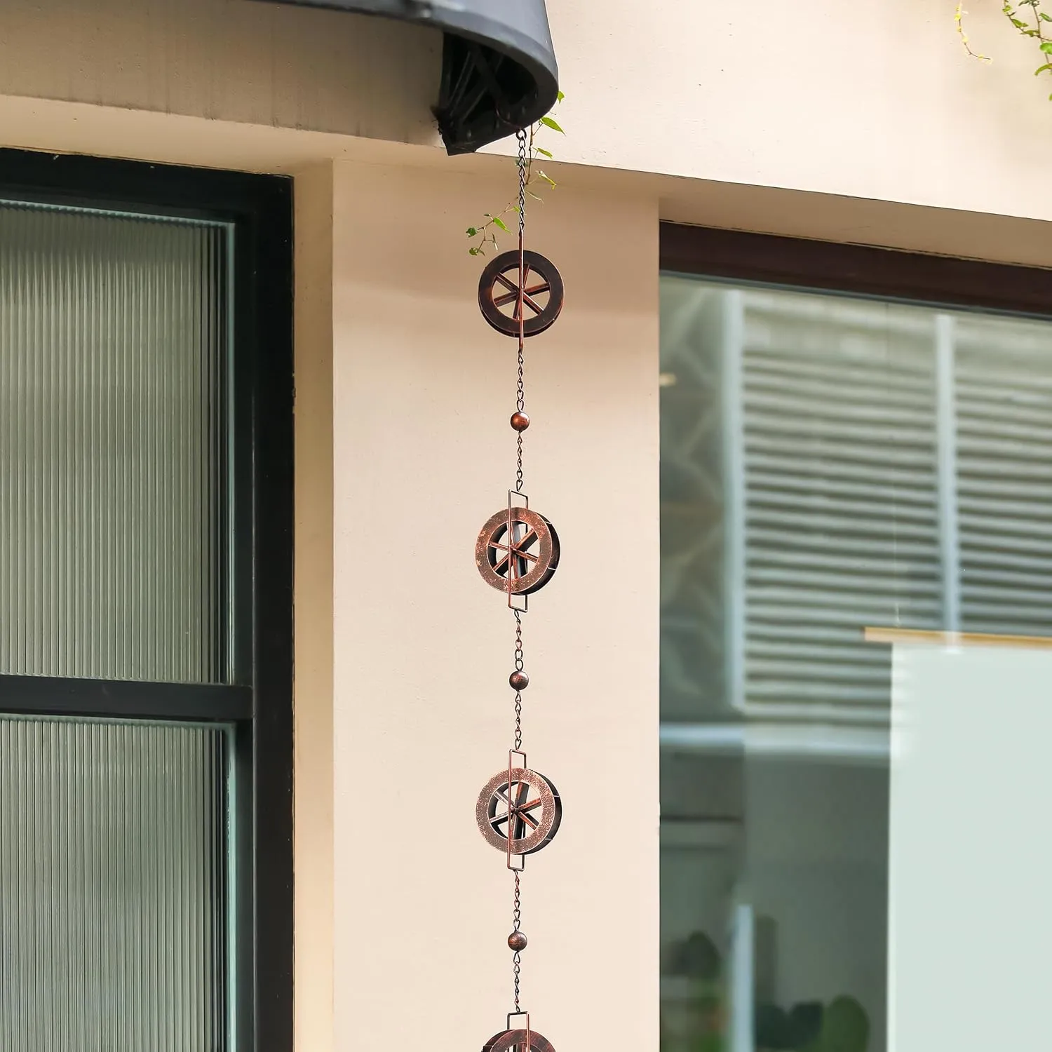 5.7 FT Water Wheel Rain Chains for Outside Bronze Rain Chain for Gutters Garden Decorative Rain Catche Chain Downspout