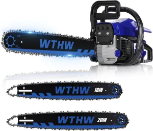 58 cc Gas Powered Chainsaw, 20 in & 18 in Quick-Switch Bars – 550 ml Fuel 260 ml Oil Tanks, Automatic Chain Oiler, Centrifugal Air Filter, Quick Start, Inertial Chain Brake (WH5800)