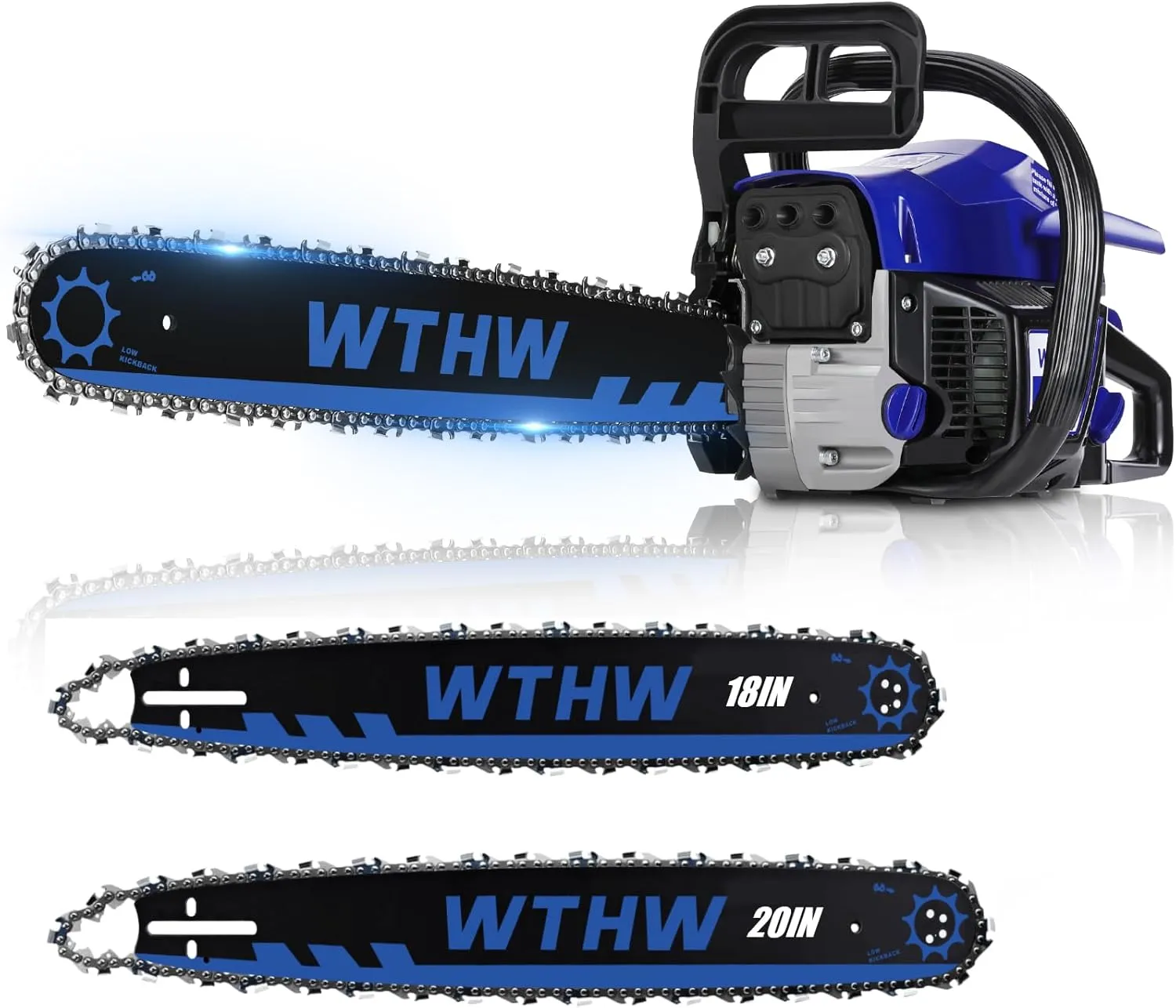 58 cc Gas Powered Chainsaw, 20 in & 18 in Quick-Switch Bars – 550 ml Fuel 260 ml Oil Tanks, Automatic Chain Oiler, Centrifugal Air Filter, Quick Start, Inertial Chain Brake (WH5800)