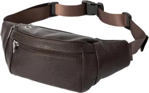 7-Mi Fanny Pack for Men Women Large Genuine Leather Crossbody Waist Bag Waterproof with Adjustable Strap for Running Hiking Walking Traveling Brown