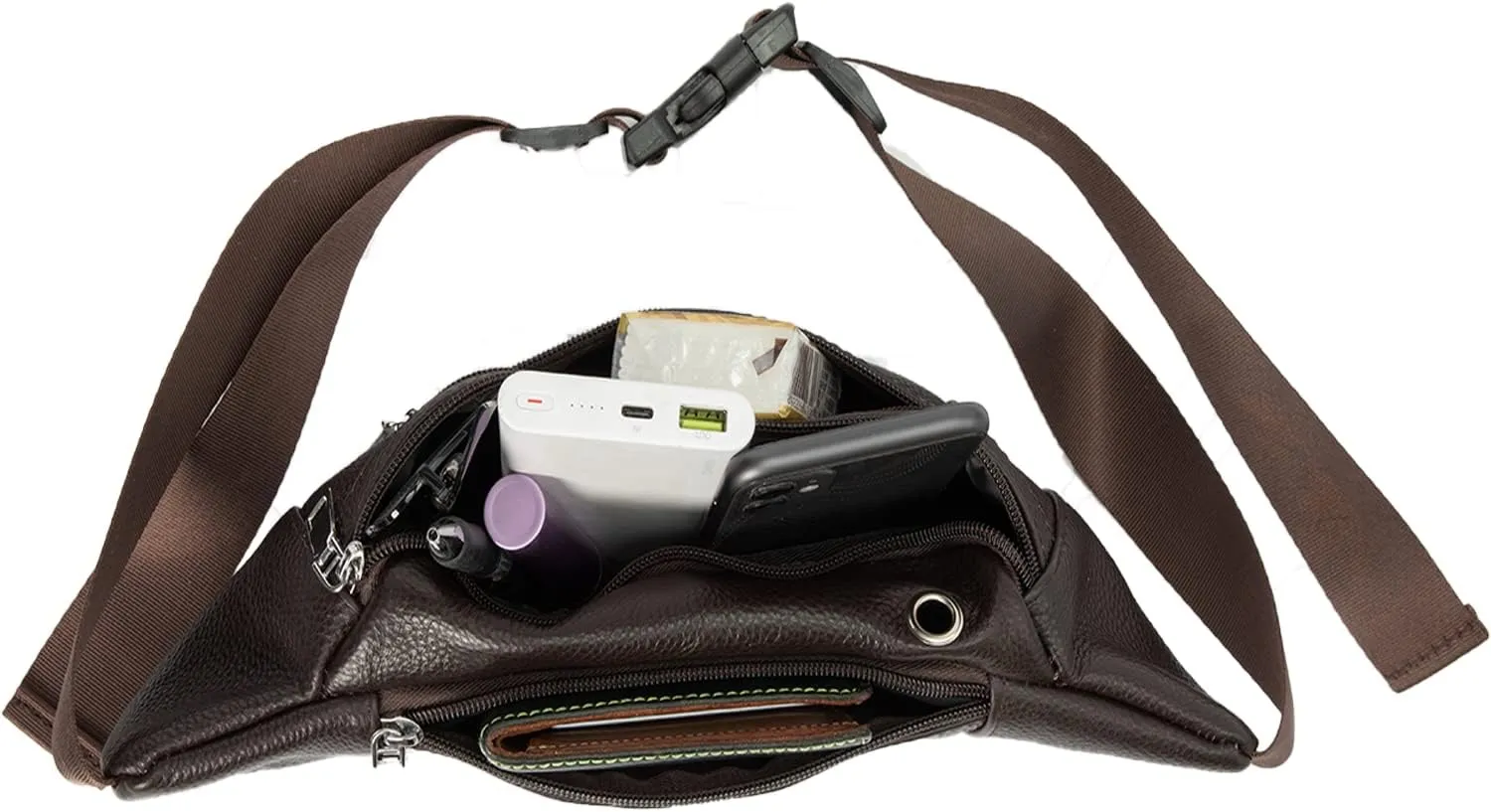 7-Mi Fanny Pack for Men Women Large Genuine Leather Crossbody Waist Bag Waterproof with Adjustable Strap for Running Hiking Walking Traveling Brown
