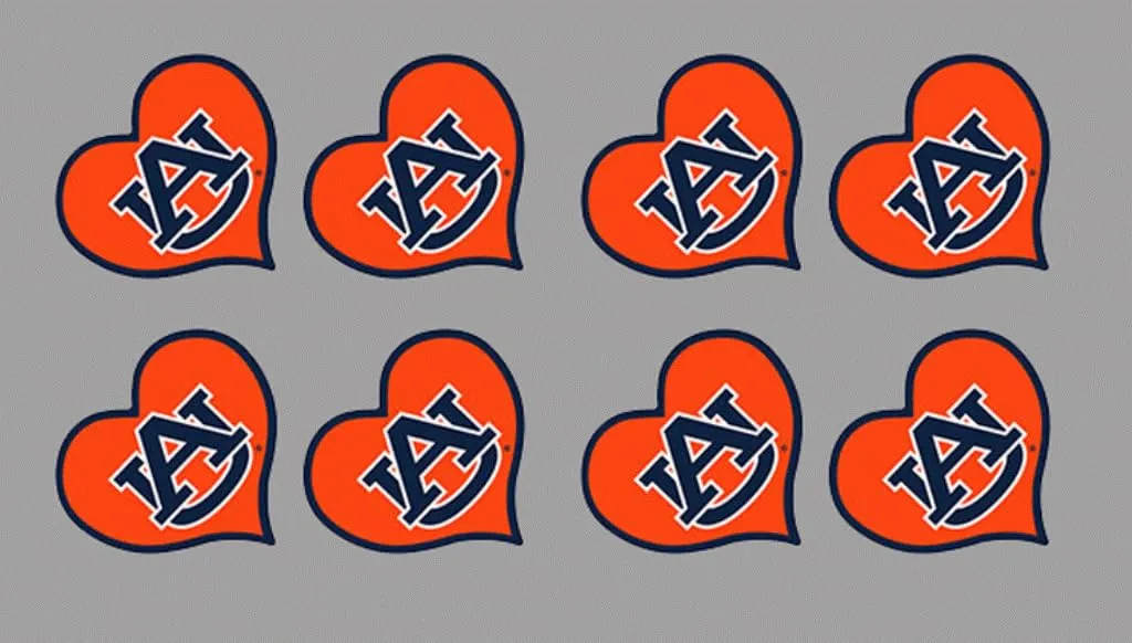 8 Piece Auburn Officially Licensed Waterless Peel & Stick Temporary Spirit Tattoos 8PK Heart