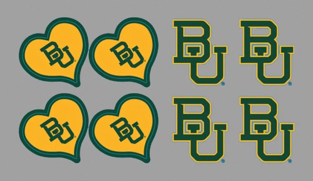 8 Piece Baylor Officially Licensed Waterless Peel & Stick Temporary Spirit Tattoos 8PK Heart Logo