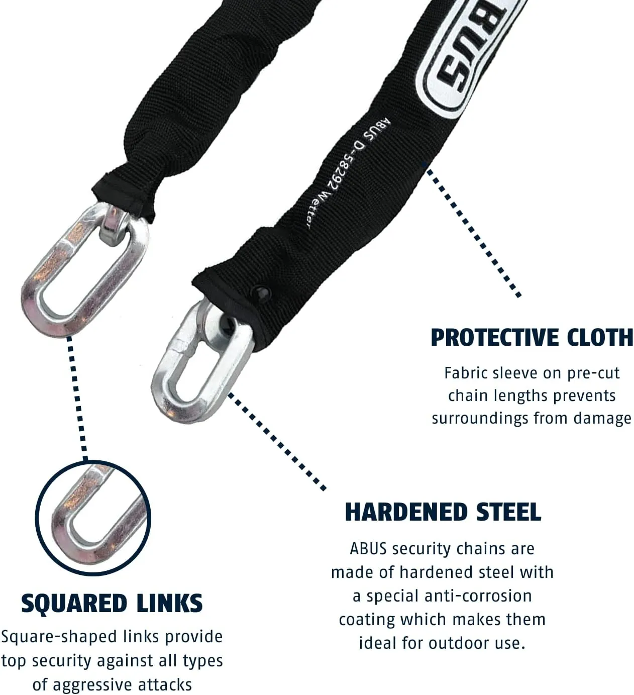 ABUS Hardened Steel 10KS 6 Foot x 3/8" Thick Square Security Chain for Bikes, Containers, Trailers, ATV's, Motorcycles and Personal/Industrial Property