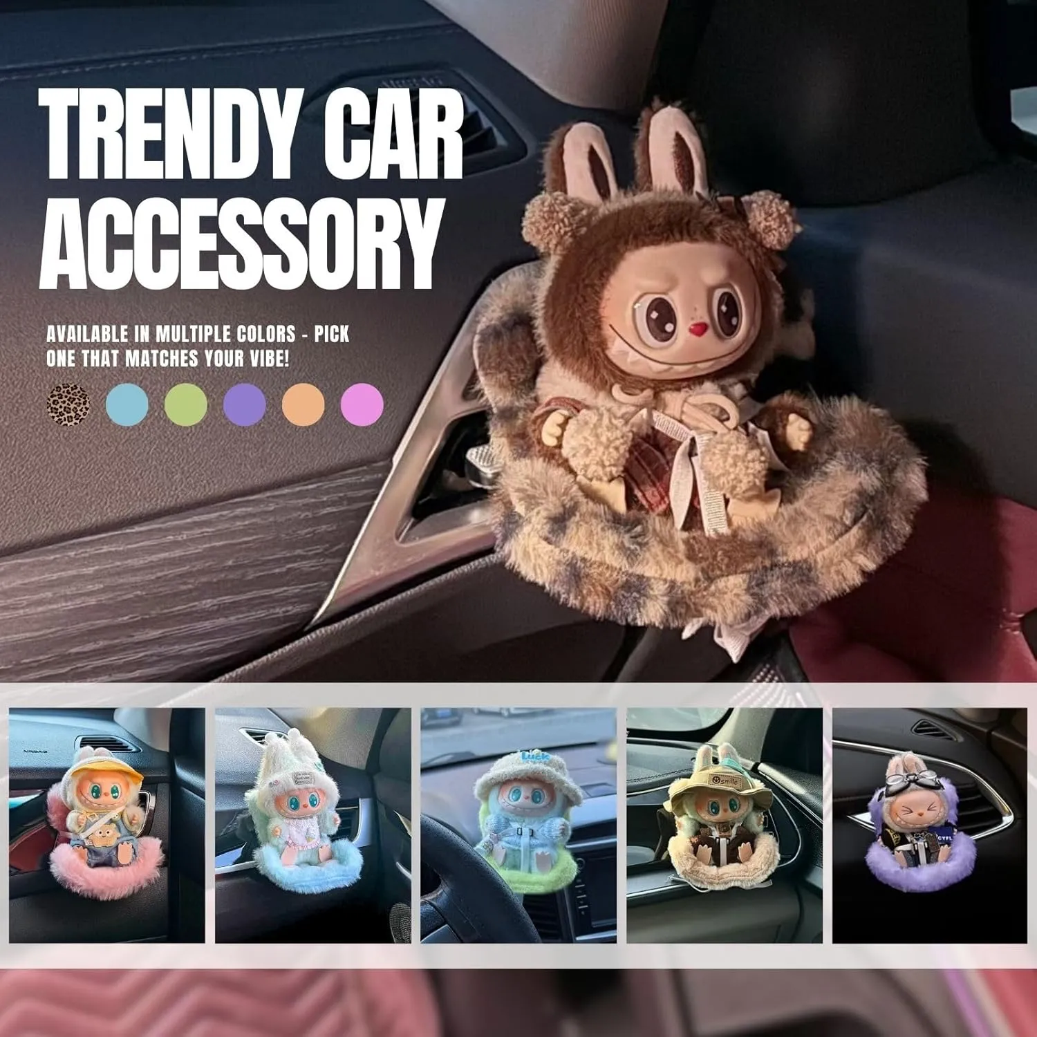 Accessories for Labubu Dolls,Car Plush Doll Sofa, Perfect for Car Decoration and Display Doll,Protect Dolls,Toy car seat Sofa Suitable for Labubu Display（No Dolls） (Creamy Tea)