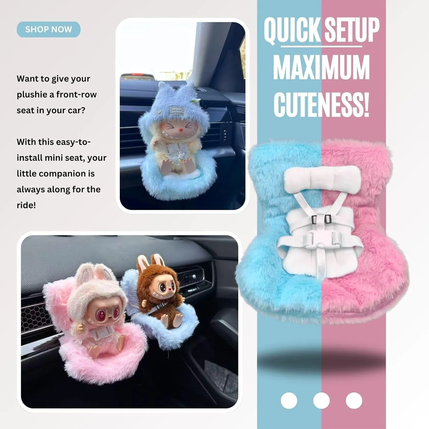 Accessories for Labubu Dolls,Car Plush Doll Sofa, Perfect for Car Decoration and Display Doll,Protect Dolls,Toy car seat Sofa Suitable for Labubu Display（No Dolls） (Creamy Tea)