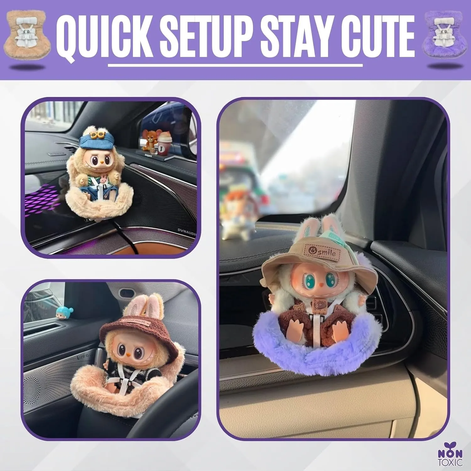 Accessories for Labubu Dolls,Car Plush Doll Sofa, Perfect for Car Decoration and Display Doll,Protect Dolls,Toy car seat Sofa Suitable for Labubu Display（No Dolls） (Creamy Tea)