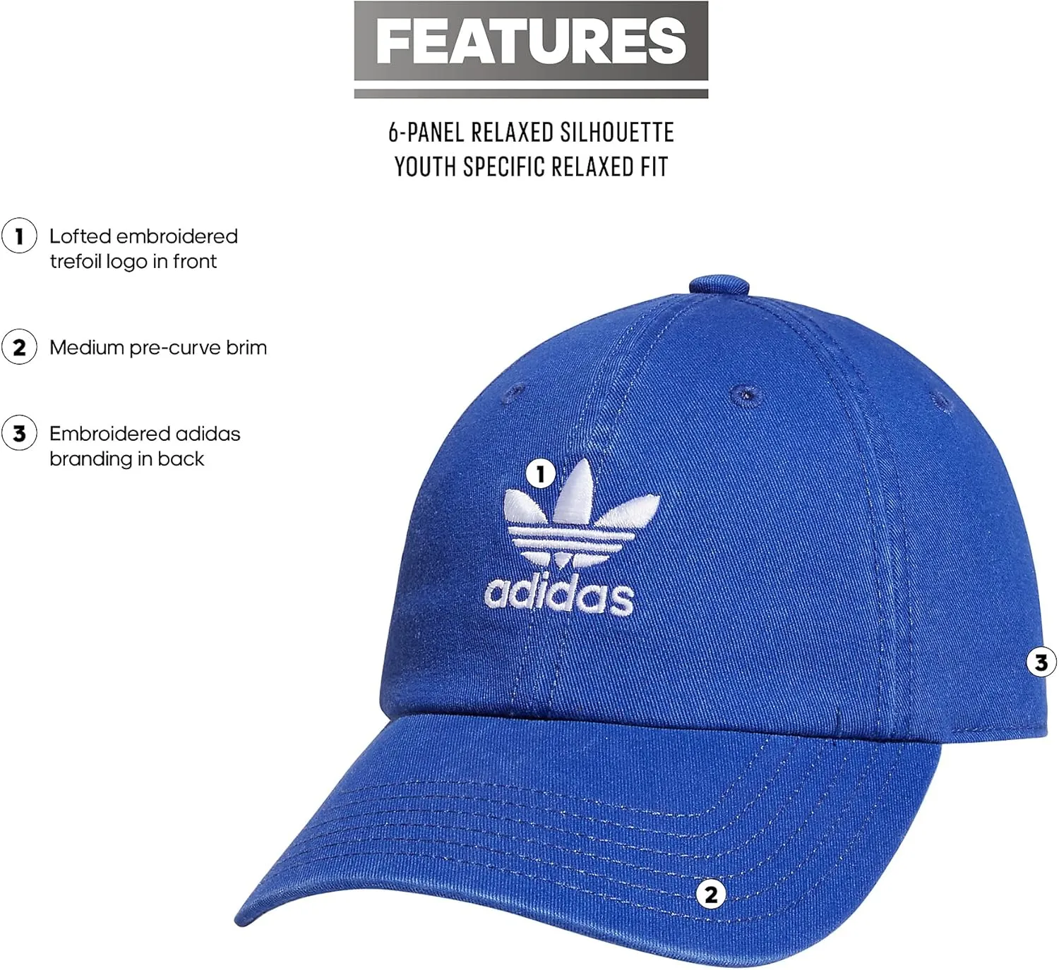 adidas Originals Kids-Boy's/Girl's Washed Cotton Relaxed Fit Strapback Cap