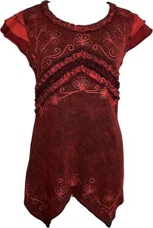 Agan Traders 2025 Boho Knit Cotton Stretchy Cap Sleeve Embroidered Tops for Women - Asymmetrical Hem Tunic Women's Blouses