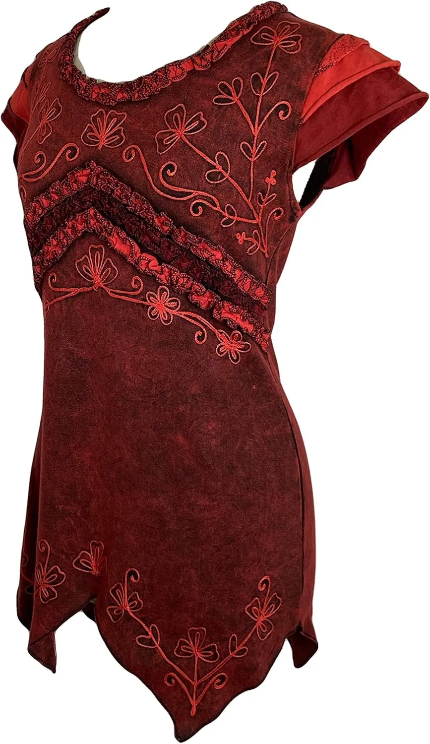 Agan Traders 2025 Boho Knit Cotton Stretchy Cap Sleeve Embroidered Tops for Women - Asymmetrical Hem Tunic Women's Blouses