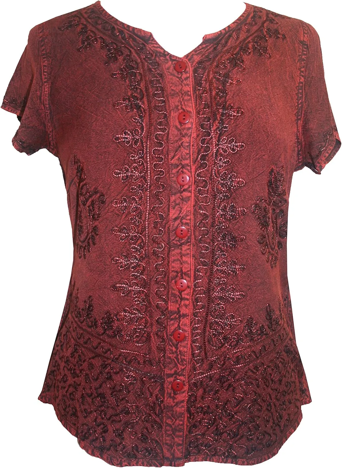 Agan Traders 2025 Summer Medieval Bohemian Tops - Light Weight Button Down Cap Sleeve Embroidered Blouses for Women
