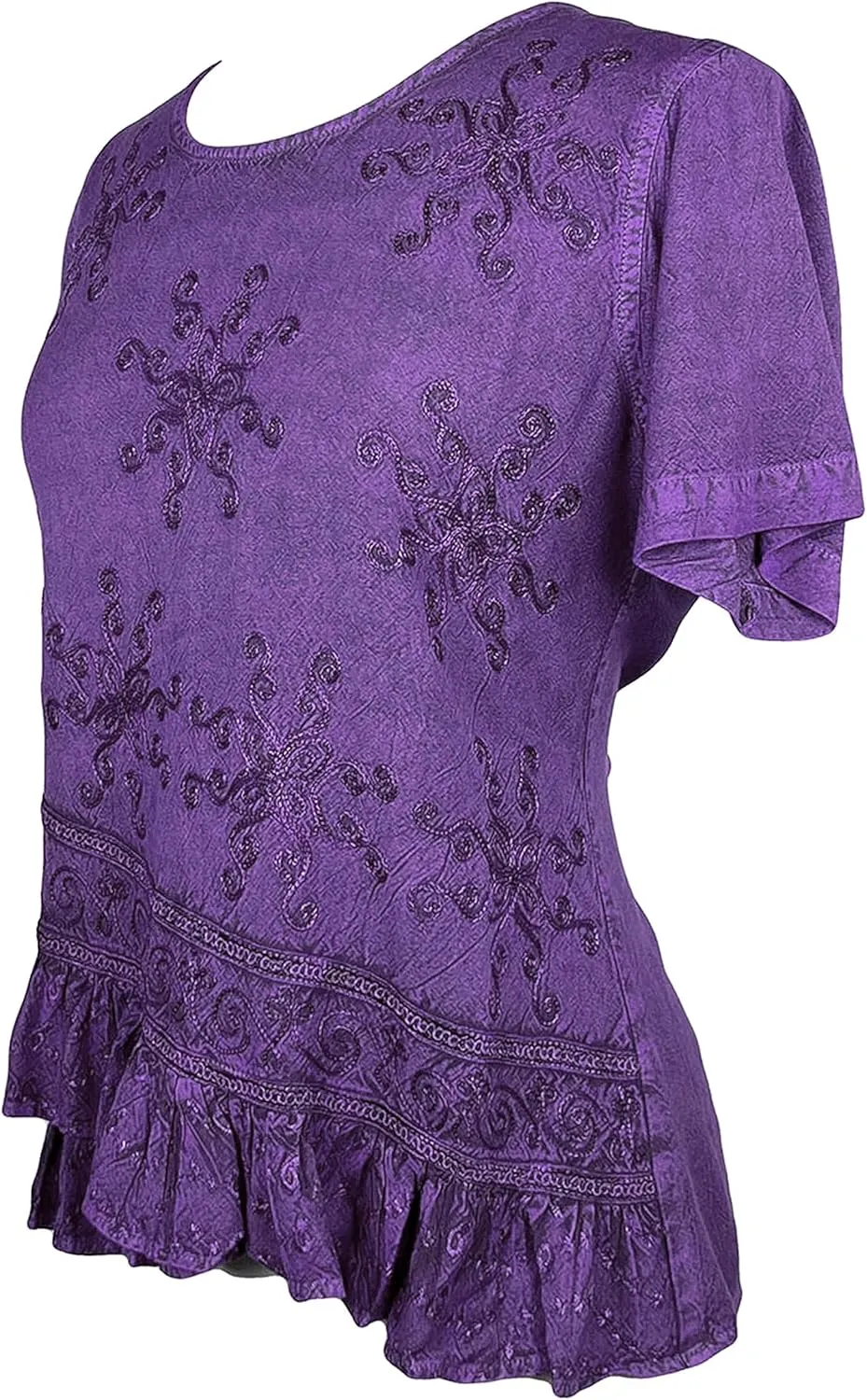 Agan Traders 2025 Summer Medieval Vintage Round Neck Women's Blouses - Short Sleeve Embroidered Tops for Women