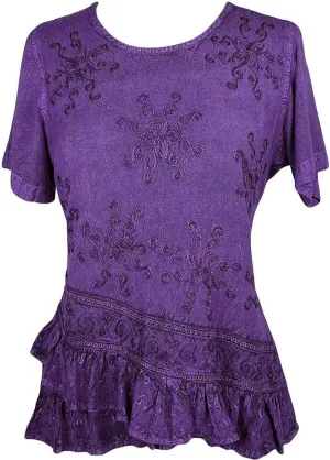 Agan Traders 2025 Summer Medieval Vintage Round Neck Women's Blouses - Short Sleeve Embroidered Tops for Women