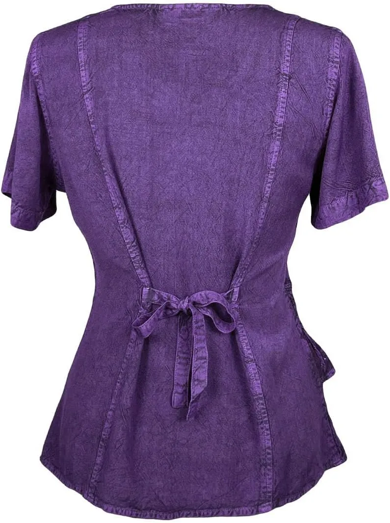 Agan Traders 2025 Summer Medieval Vintage Round Neck Women's Blouses - Short Sleeve Embroidered Tops for Women