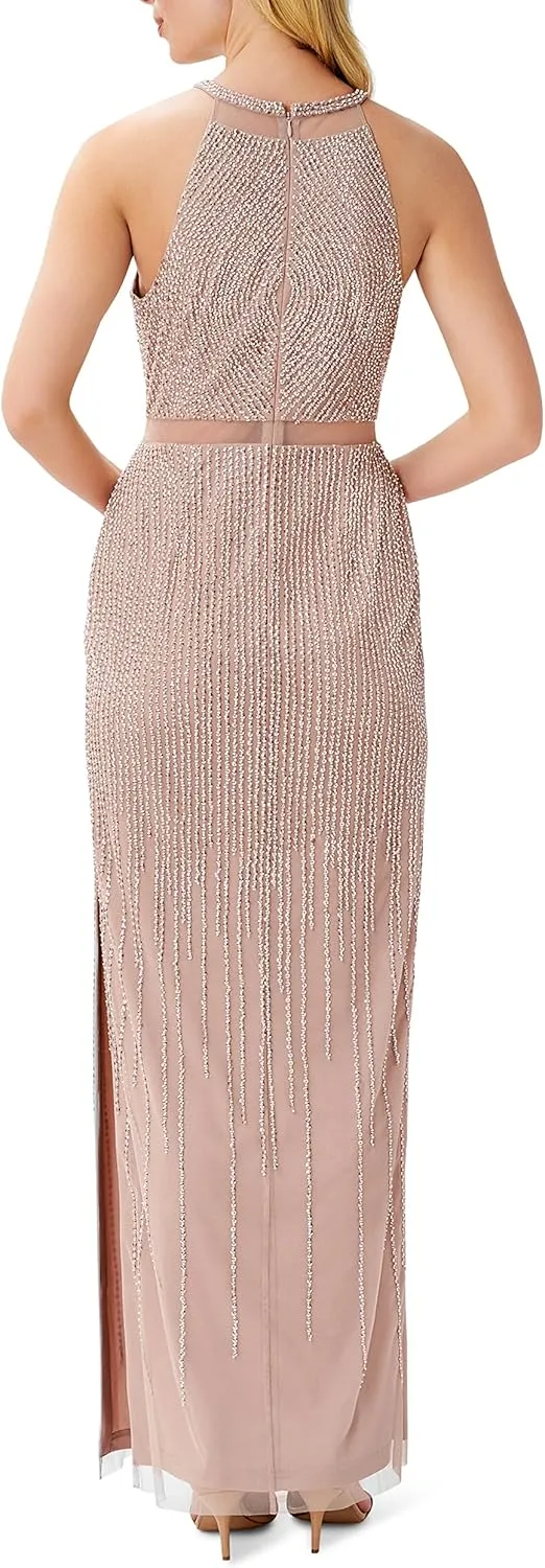 Aidan Mattox Women's Crew Neck Beaded Gown
