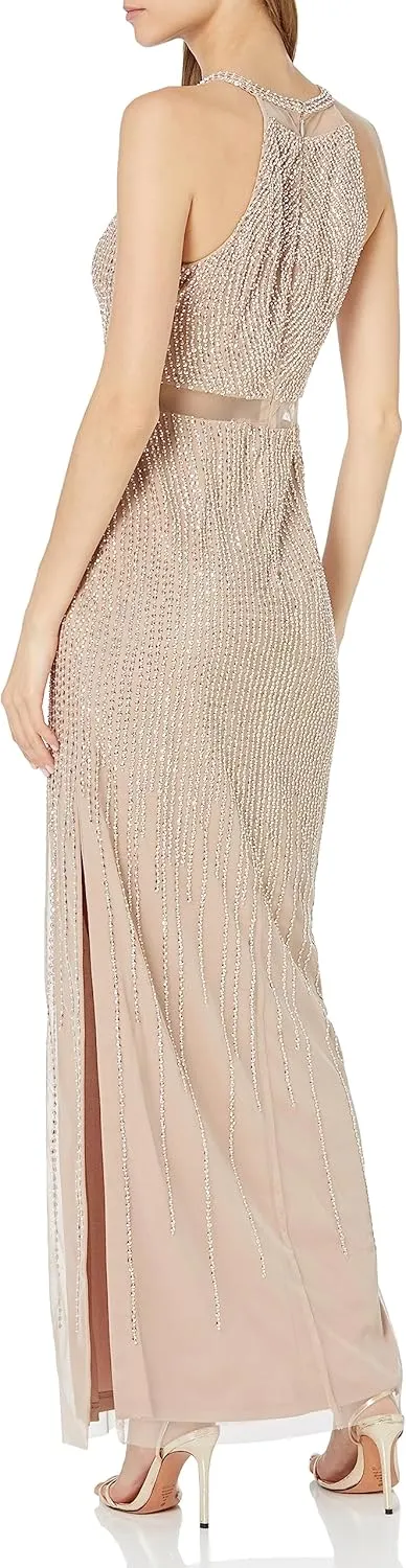 Aidan Mattox Women's Crew Neck Beaded Gown