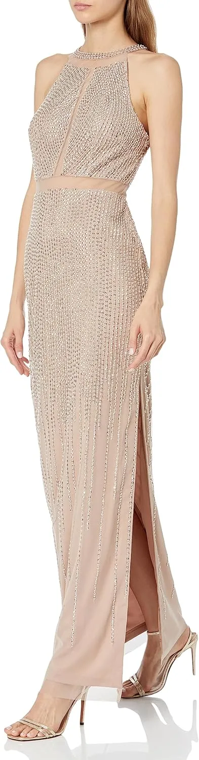 Aidan Mattox Women's Crew Neck Beaded Gown