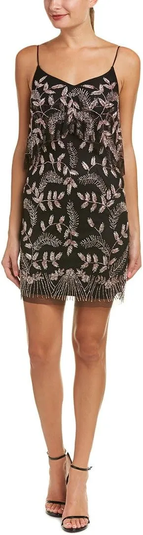 Aidan Mattox Women's Pop Over Floral Beaded Dress