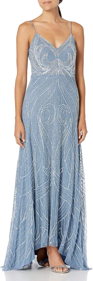 Aidan Mattox Women's Spaghetti Strap Beaded Gown