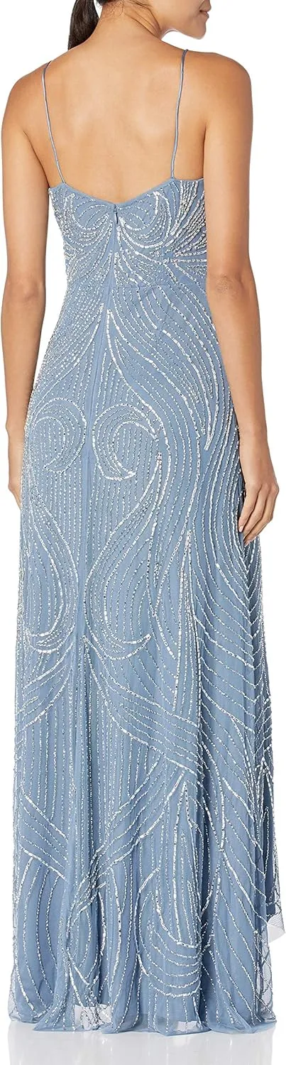 Aidan Mattox Women's Spaghetti Strap Beaded Gown