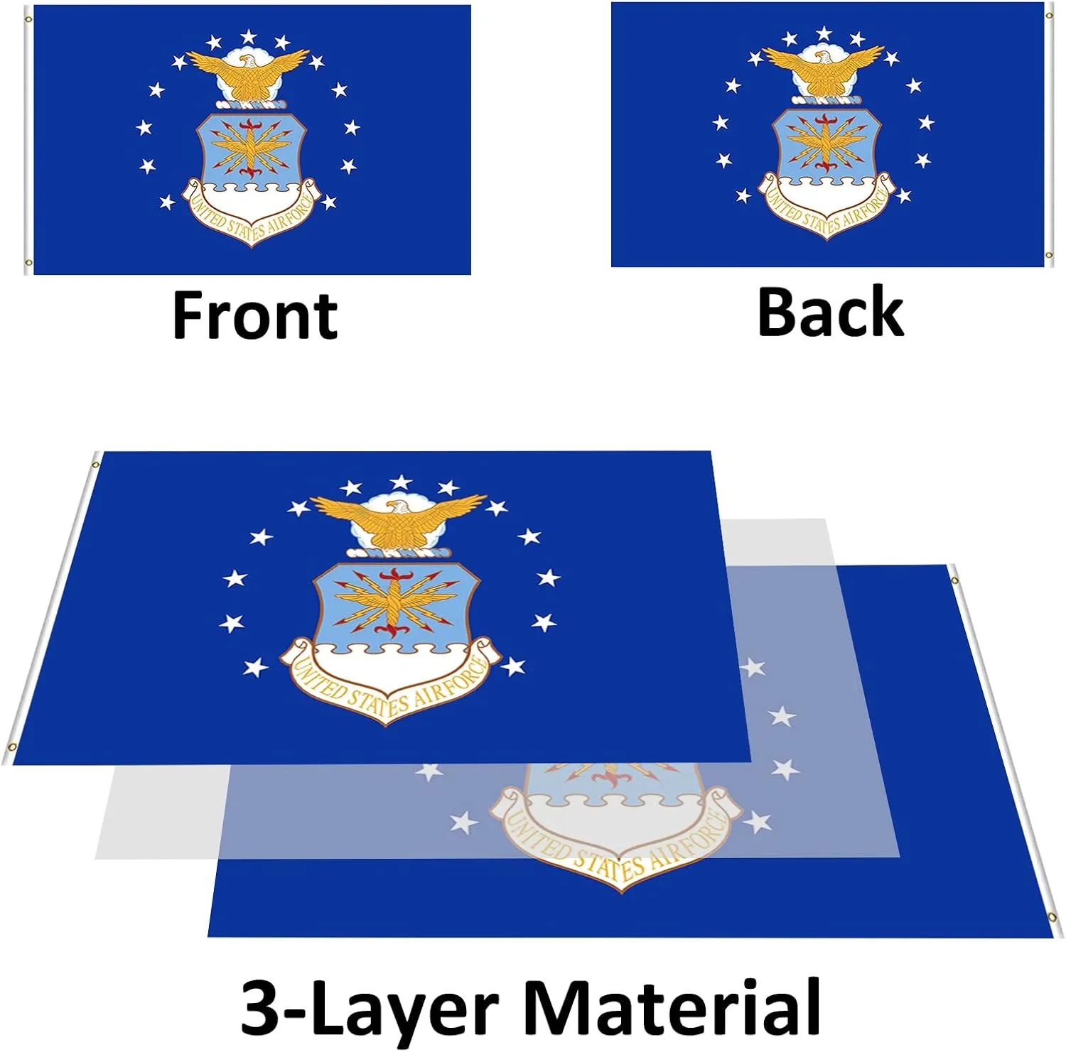 Air Force Flag Embroidered 3x5 Outdoor Double Sided United States Airforce Military Flags Banner 3ply Embroidered USA Flag with 2 Brass Grommets Vivid Colors Waterproof