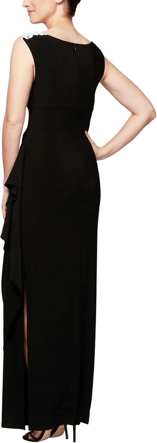 Alex Evenings Women's Long Column Dress with Sweetheart Illusion Neckline