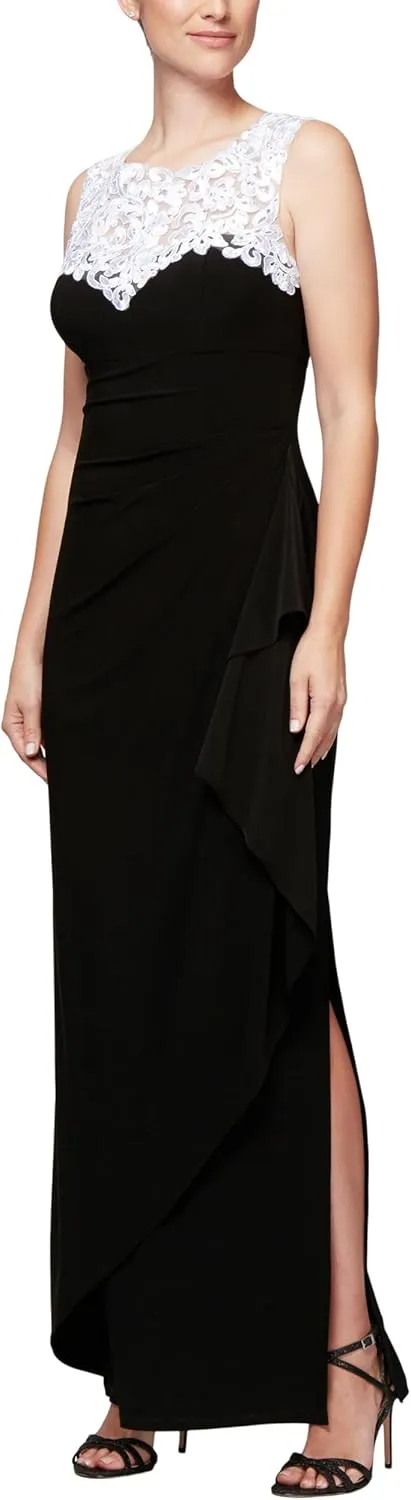 Alex Evenings Women's Long Column Dress with Sweetheart Illusion Neckline
