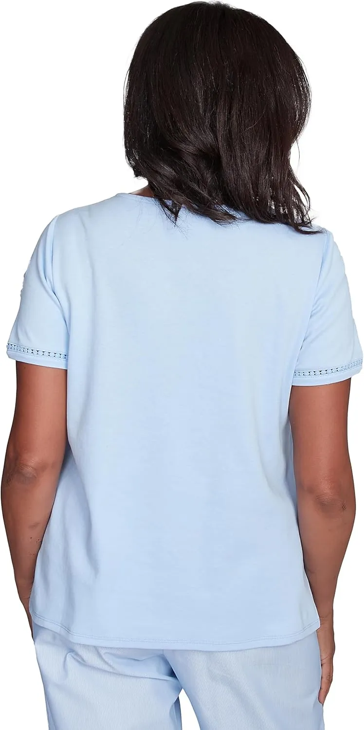 Alfred Dunner Apliquee Dragonfly Flowers Cotton/Polyester Top