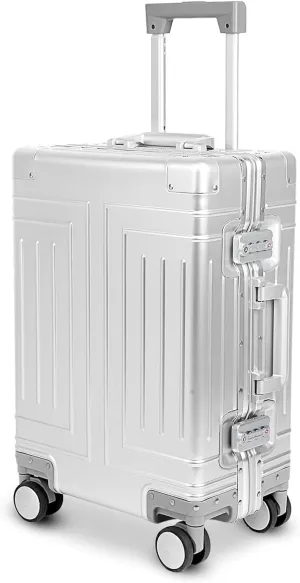 All Aluminum 20'' Luggage with Removable Spinner Wheels,Provide Spare Wheels.Carry on Luggage 22 x 14 x 9 Airline Approved Lightweight Metal Hard Shell Zipperless Suitcase