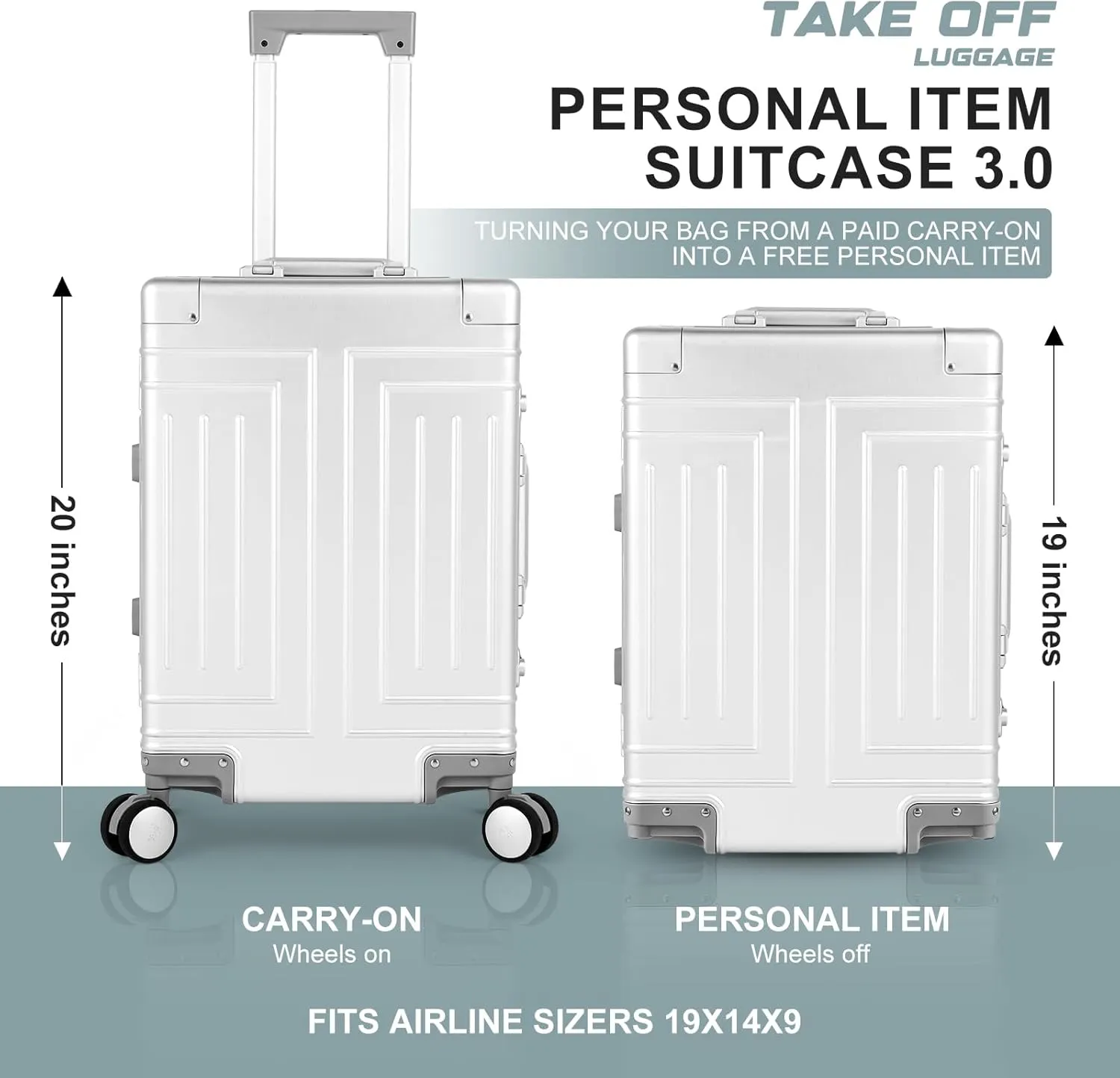 All Aluminum 20'' Luggage with Removable Spinner Wheels,Provide Spare Wheels.Carry on Luggage 22 x 14 x 9 Airline Approved Lightweight Metal Hard Shell Zipperless Suitcase