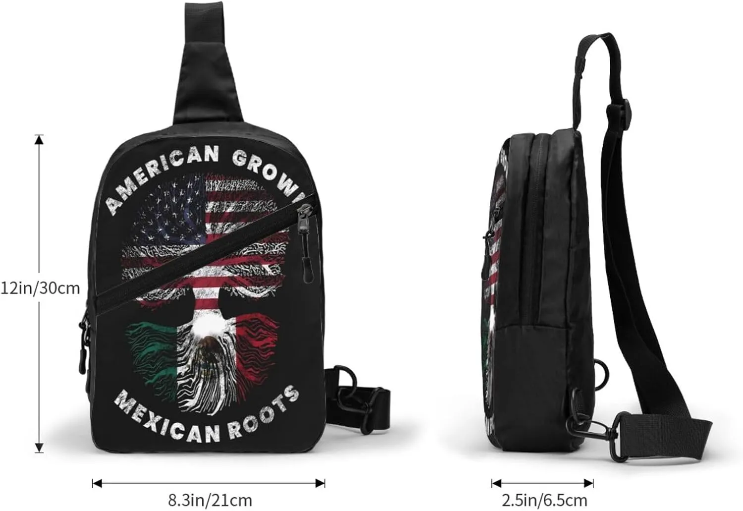 American Grown Mexican Roots Portable Crossbody Bag Foldable Sling Bags Sports Gym Chest Daypack Reusable Shoulder Backpack Casual Diagonally Rucksack Fanny Packs