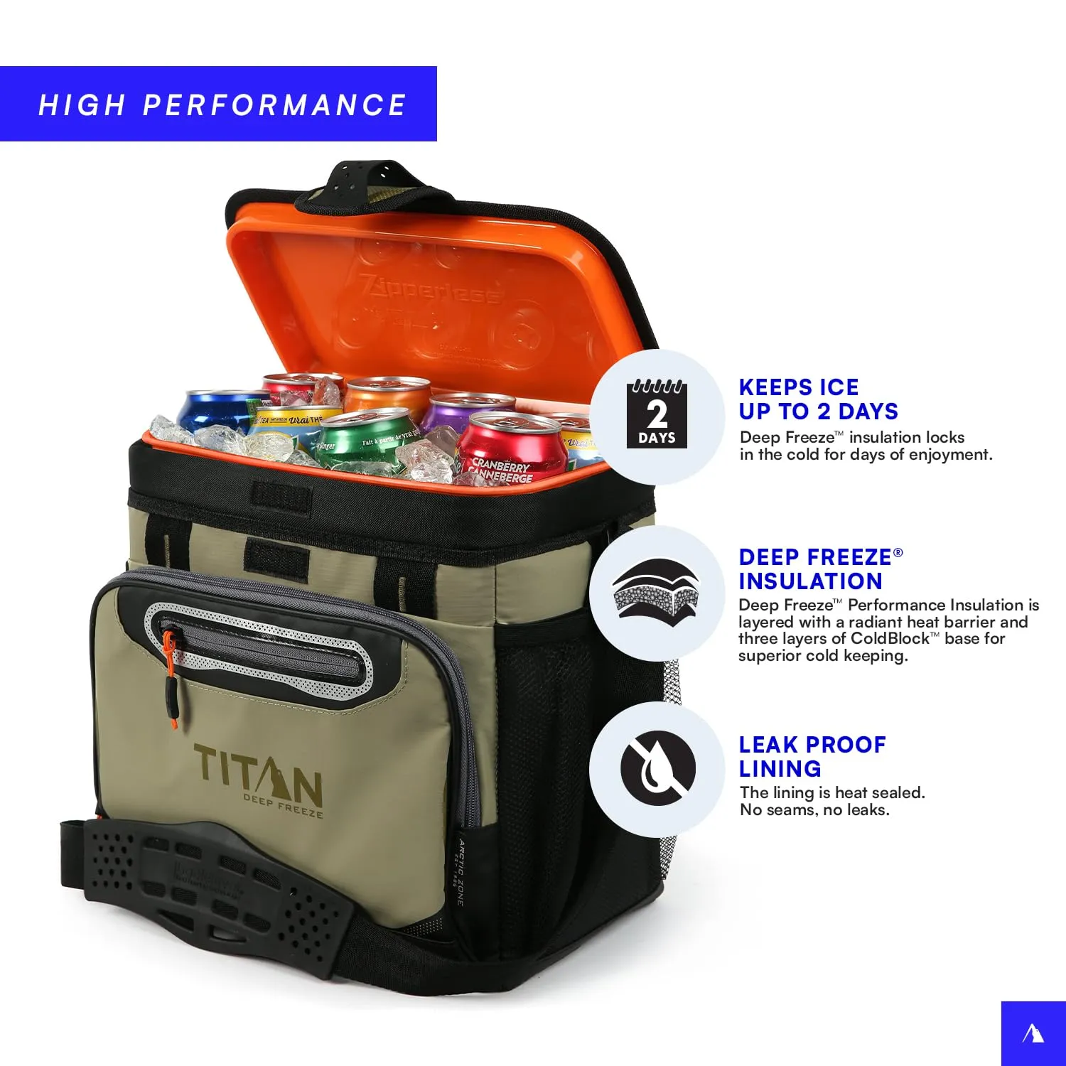 Arctic Zone Titan Deep Freeze Cooler - 16 Can Zipperless Hardbody Cooler - Moss Green Cooler with Deep Freeze Insulation, HardBody Liner, and SmartShelf
