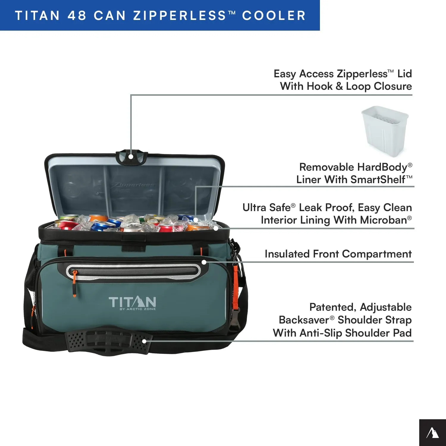Arctic Zone Titan Deep Freeze Cooler - Zipperless Hardbody Cooler - Small & Large Capacity- Beach & Camping Cooler - Deep Freeze Insulation, HardBody Liner, and SmartShelf